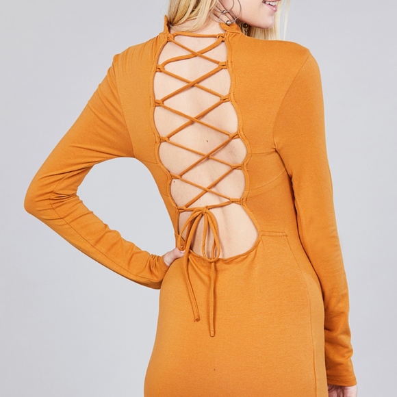 💃🏻 Long Sleeve Mock Neck Strappy Back Mini Dress - Picture 3 of 6